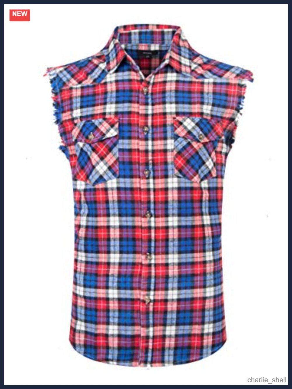 Men's Sleeveless Plaid Button-Down Flannel Shirt Casual Vest